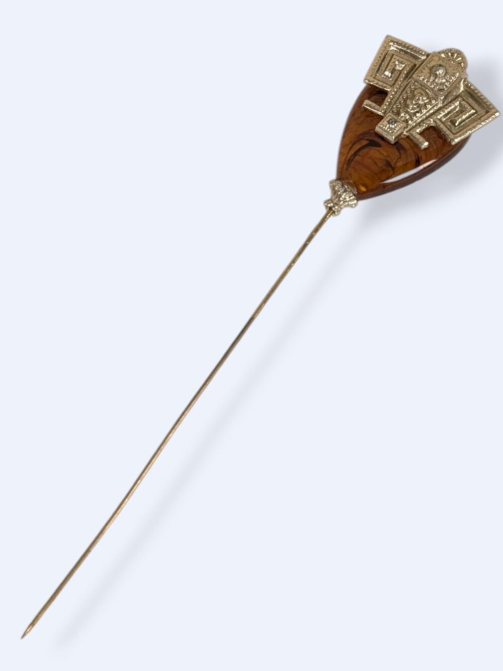 V. Faux Amber Metal Accent Hat Pin